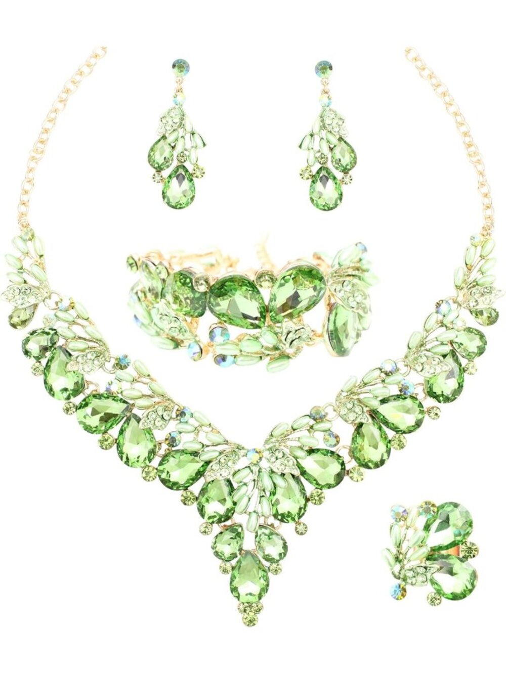 Elegant Wedding Jewelry Set for Women - Statement Necklace, Dangle Earrings